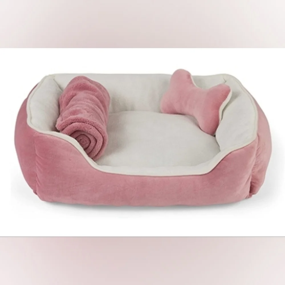 Petco Essentials Blush Pink Small Pet Bed Blanket & Plush Squeaky Toy (2 sets)